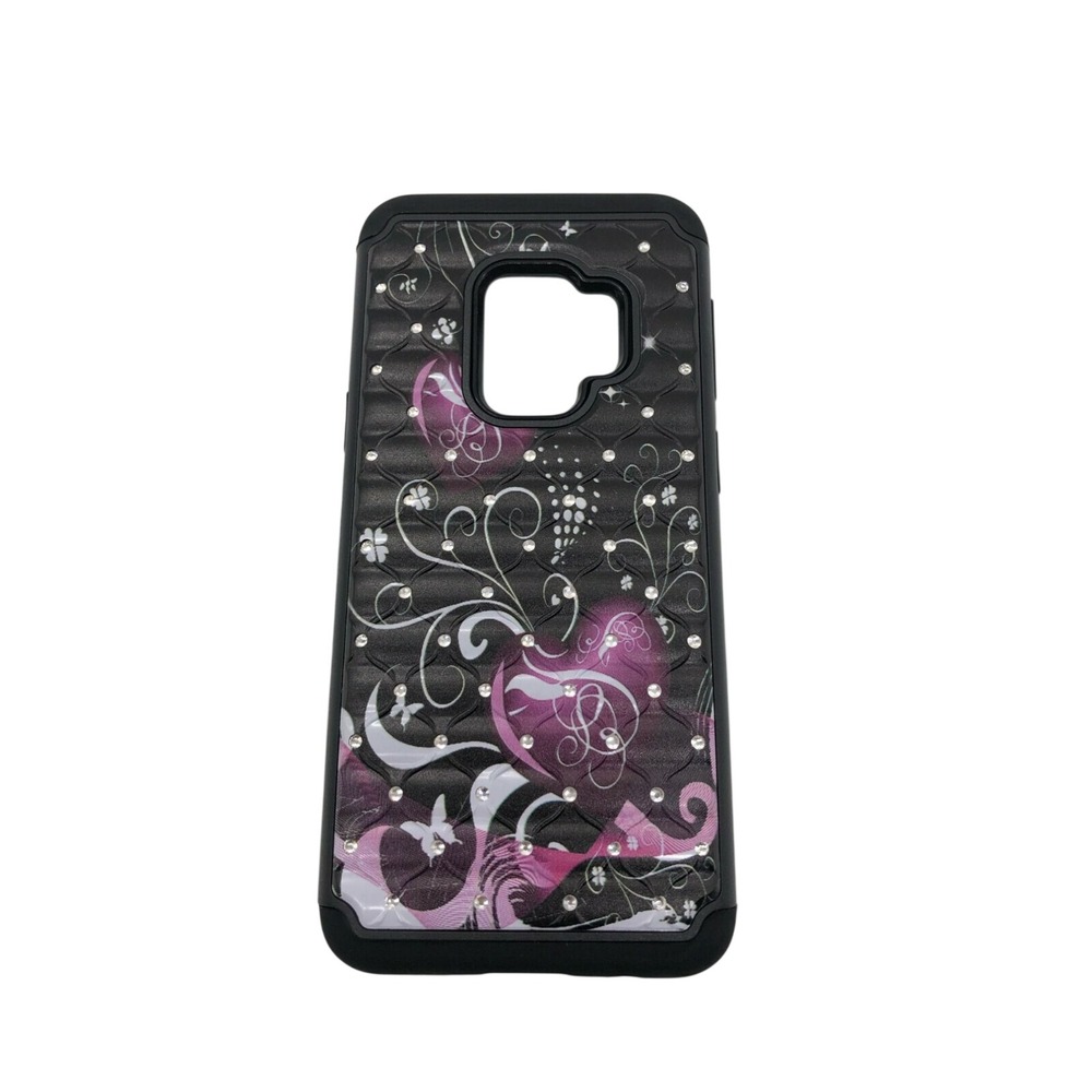 Soga Wireless S9 Phone Case Women Samsung Galaxy S9 Purple Heart Bling Hard Case